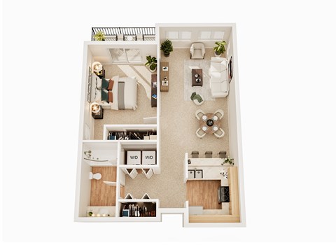 Floor plan for 1 bed, 1 bath, 570 sqft